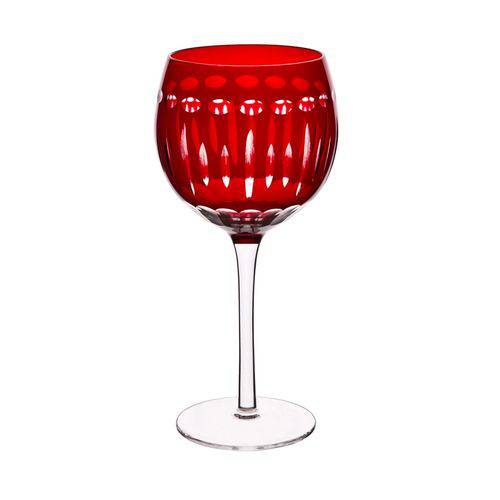 Conjunto com 6 Taças para Vinho de Vidro Sodo-calcico Lapidadas Elegance Vermelha 370ml