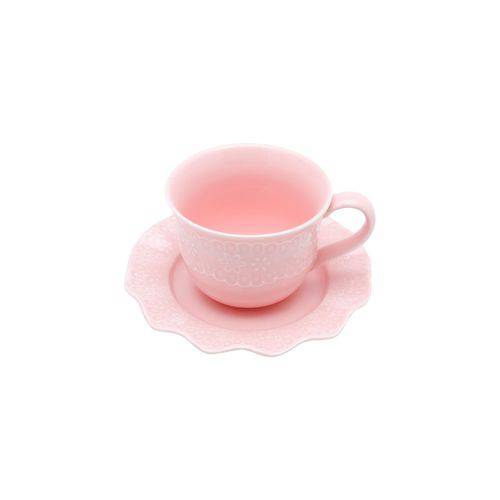 Conjunto com 6 Xícaras para Chá de Porcelana Resistente Princess Rosa 200ml