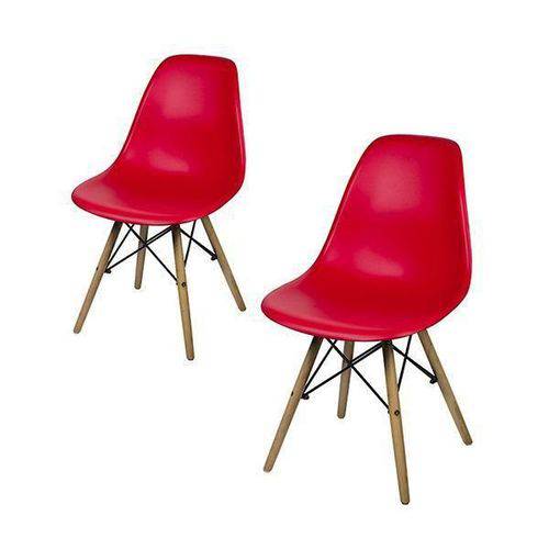 Conjunto com 2 Cadeiras Dkr Eames Polipropileno Base Eiffel Madeira Vermelha Inovakasa