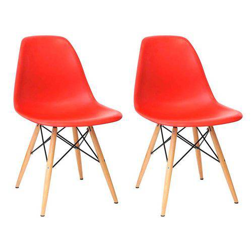 Conjunto com 2 Cadeiras Eames Eiffel Vermelho Base Madeira