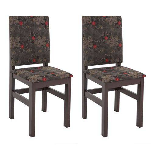 Conjunto com 2 Cadeiras Kai Tabaco e Floral Escuro