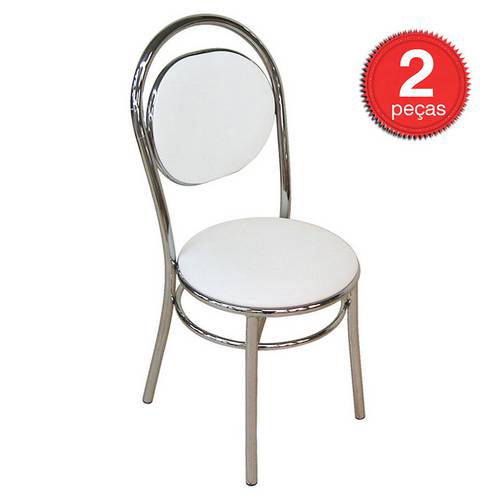 Conjunto com 2 Cadeiras Napa Branco Cromado 190 Móveis Carraro