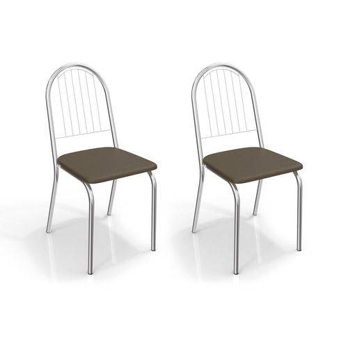 Conjunto com 2 Cadeiras Noruega Corino Cromada e Marrom Escuro
