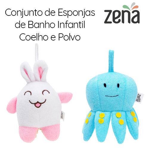 Conjunto com 2 Esponjas de Banho Infantil | Coelho e Polvo | Zena