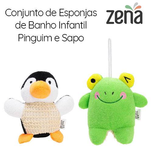 Conjunto com 2 Esponjas de Banho Infantil | Pinguim e Sapo | Zena