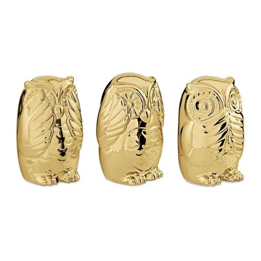 Conjunto 3 Corujas de Cerâmica Sábias Dourado 8650 Mart
