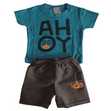 Conjunto Curto Bebê Menino Camiseta AHOY e Bermuda - Baixinhos