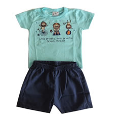 Conjunto Curto Bebê Menino Camiseta e Bermuda Piruetas