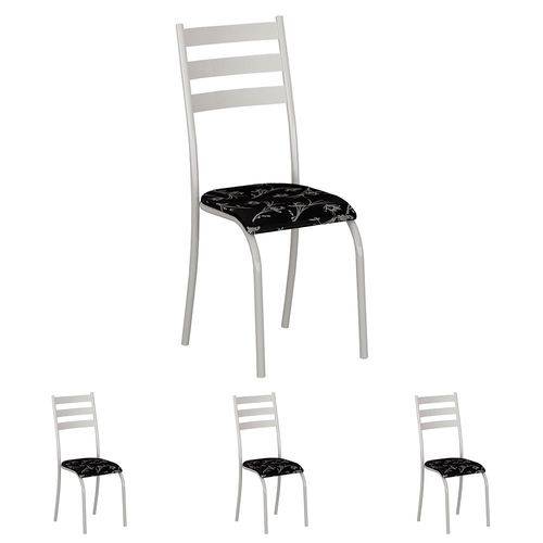Conjunto de 4 Cadeiras 591/13 Madmelos Branco / Preto Flor