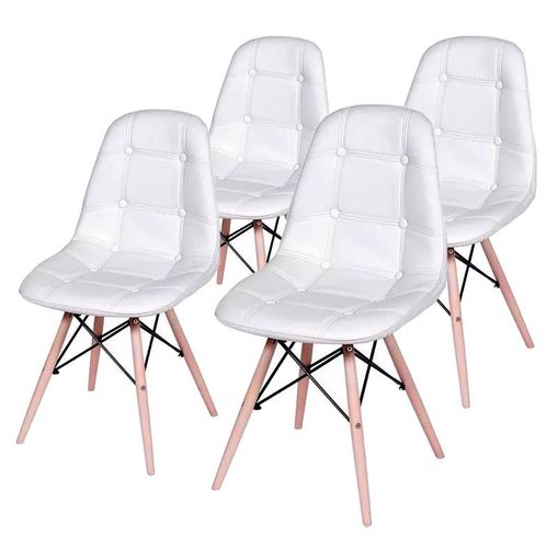 Conjunto de 4 Cadeiras de Jantar Eames Wood Botonê Branca ÓR