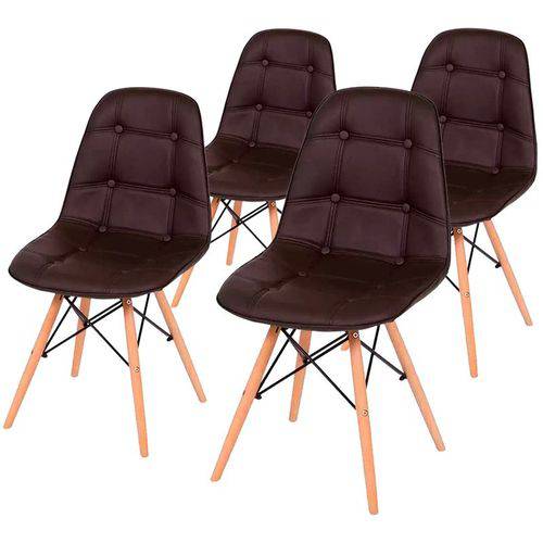 Conjunto de 4 Cadeiras de Jantar Eames Wood Botonê Café ÓR