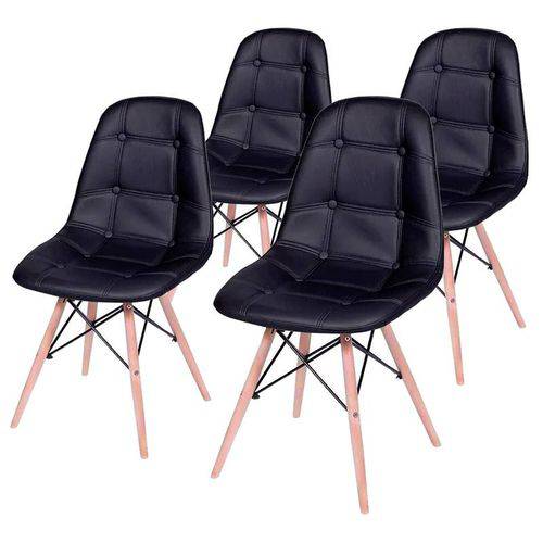 Conjunto de 4 Cadeiras de Jantar Eames Wood Botonê Preta ÓR