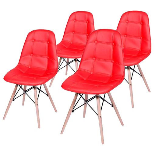 Conjunto de 4 Cadeiras de Jantar Eames Wood Botonê Vermelha ÓR