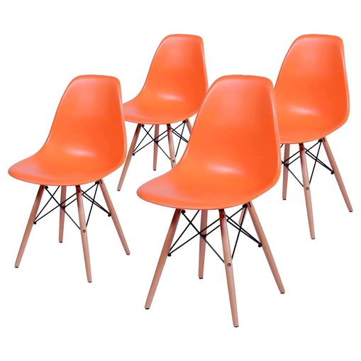 Conjunto de 4 Cadeiras de Jantar Eames Wood Laranja ÓR