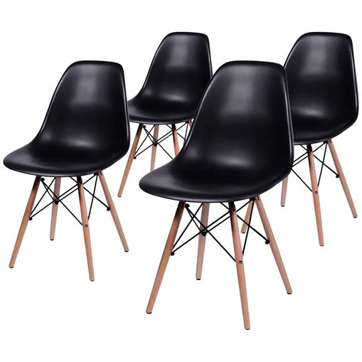 Conjunto de 4 Cadeiras de Jantar Eames Wood Preta ÓR