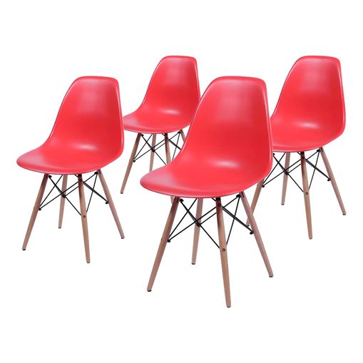 Conjunto de 4 Cadeiras de Jantar Eames Wood Vermelha ÓR