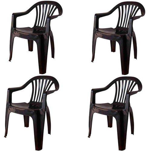Conjunto de 4 Cadeiras Plásticas Poltrona Preta - Antares