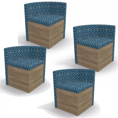 Conjunto de 4 Cadeiras Triangulares Estofadas para Sala de Jantar Kappesberg CAD108 - Nogal, Azul e Bege