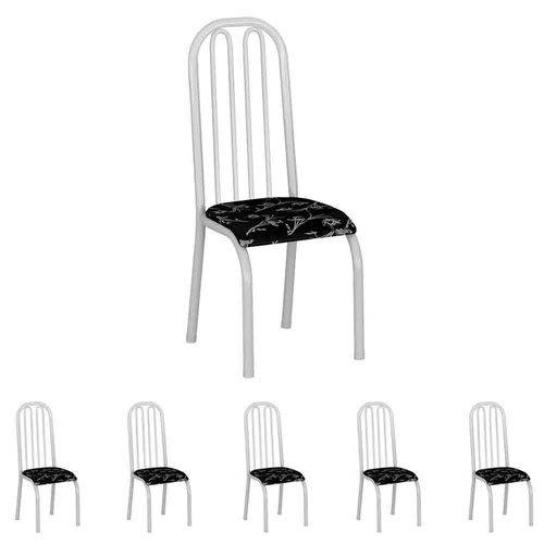 Conjunto de 6 Cadeiras 260/13 Madmelos Branco / Preto Flor
