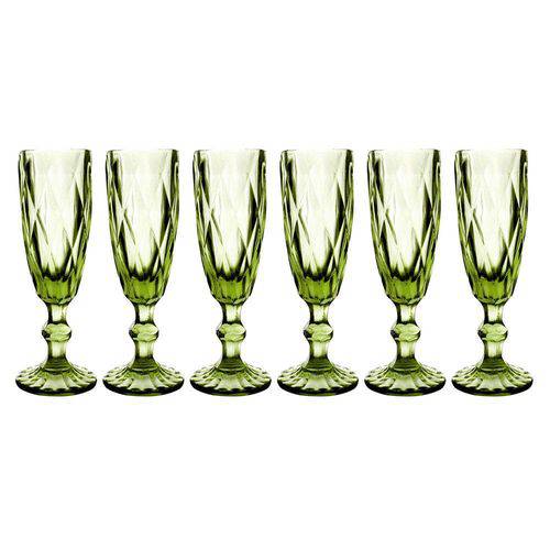 Conjunto de 6 Taças para Champanhe Bico de Abacaxi - Verde -