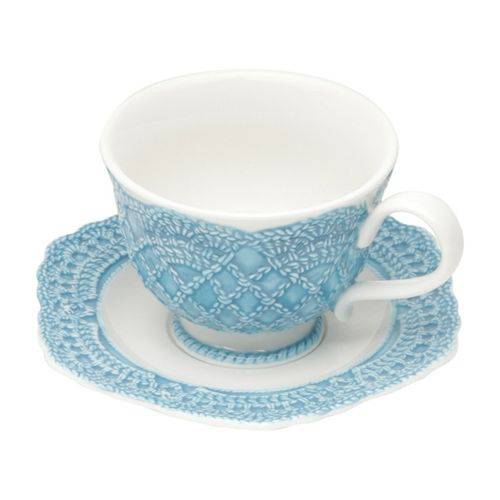 Conjunto de 6 Xícaras de Chá com Pires Givemy Azul Wolff