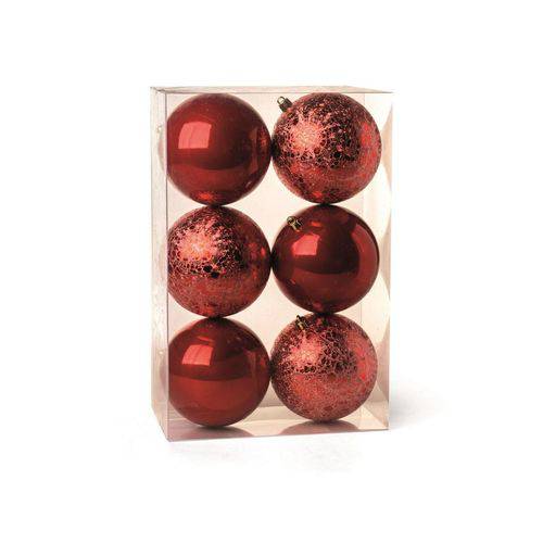 Conjunto de Bolas de Natal Cromus Vermelha 8cm Perolada e Craquelada 6 Peças