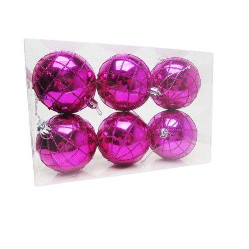 Conjunto de Bolas de Natal Pink com Glitter 7cm 6 Unidades - Av 09