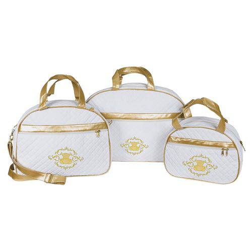 Conjunto de Bolsas Maternidade Glamour Branco C/ Dourado 3 Peças