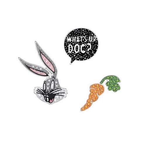 Conjunto de Broches para Gravata Looney Tunes Bugs Bunny, Multicolor, Revestido a Ródio