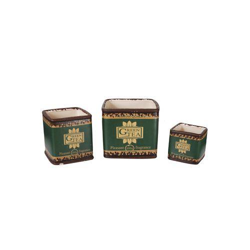 Conjunto de Cachepot em Cerâmica Green Tea com 3 Peças