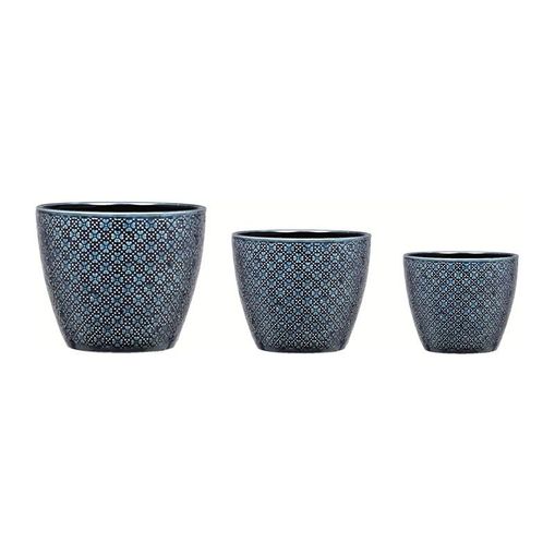 Conjunto de 3 Cachepots em Cerâmica Azul Trevo 08176 Mart