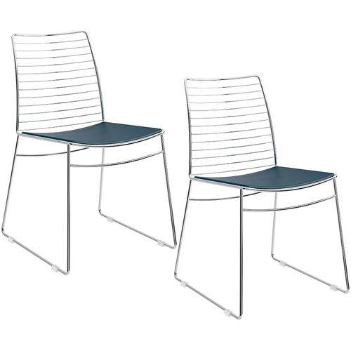 Conjunto de 2 Cadeiras 1712 Cromado – Carraro - Azul Noturno