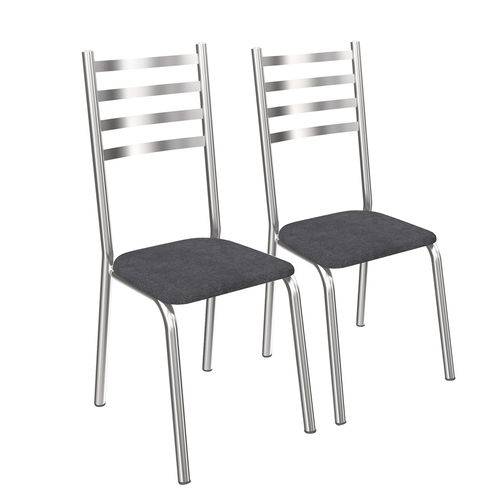 Conjunto de Cadeiras Alemanha 2 Peças Cromado e Preto Linho Cinza Crome