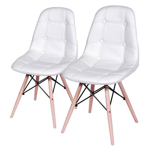 Conjunto de 2 Cadeiras de Jantar Eames Wood Botonê Branca ÓR