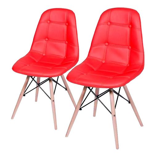 Conjunto de 2 Cadeiras de Jantar Eames Wood Botonê Vermelha ÓR