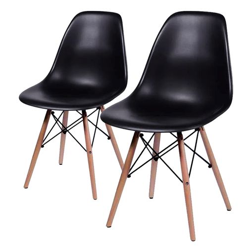 Conjunto de 2 Cadeiras de Jantar Eames Wood Preta ÓR