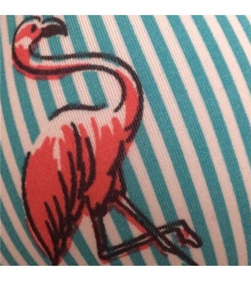 Conjunto de Calcinha e Sutiã Menina Moça Nadador Estampado - 201 Flamingos Vermelhos com Listras Verde e Branco M