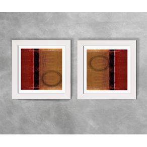 Conjunto de Dois Quadros Abstratos Círculo e Linhas Tons de Vermelho Ref D34AeB Abstrato D34A e D34B Branca