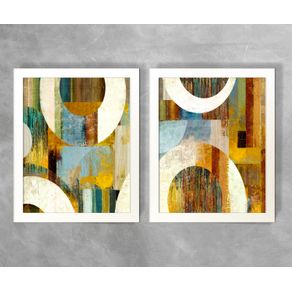 Conjunto de Dois Quadros Abstratos Círculos Abstrato 1A e 1B Branca 3cm