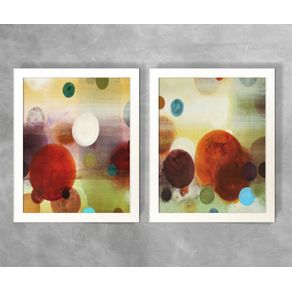 Conjunto de Dois Quadros Abstratos Círculos Coloridos Abstrato D57A e D57B Branca 3cm