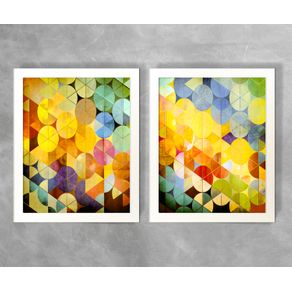 Conjunto de Dois Quadros Abstratos Círculos Coloridos 2 Abstrato D86A e D86B Branca 3cm