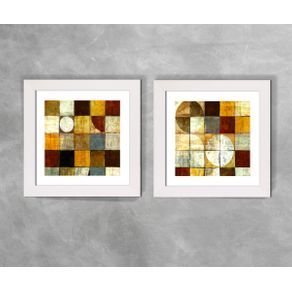 Conjunto de Dois Quadros Abstratos Círculos e Quadrados Ref D92AeB Abstrato D92A e D92B Branca
