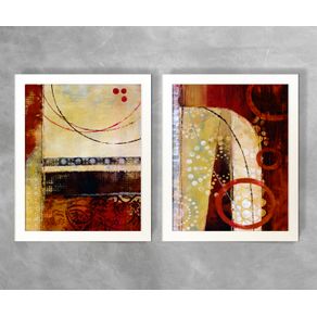 Conjunto de Dois Quadros Abstratos Círculos Tons de Vermelho Abstrato D83A e D83B Branca 3cm