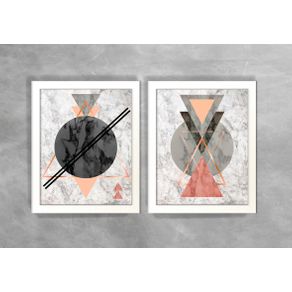 Conjunto de Dois Quadros Abstratos Escandinavos Geométricos Círculos e Triângulos Escandinavos 19 Branca