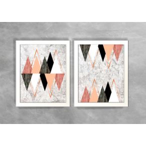 Conjunto de Dois Quadros Abstratos Escandinavos Geométricos Triângulos e Balões Escandinavos 18 Branca