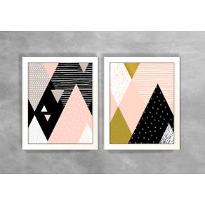 Conjunto de Dois Quadros Abstratos Escandinavos Geométricos Triângulos 2 Escandinavos 02 Branca