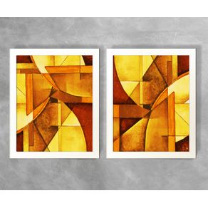 Conjunto de Dois Quadros Abstratos Geométrico Tons de Amarelo Abstrato D17A e D17B Branca 3cm