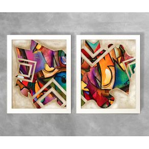 Conjunto de Dois Quadros Abstratos Geométricos Coloridos 9 Abstrato D46A e D46B Branca 3cm