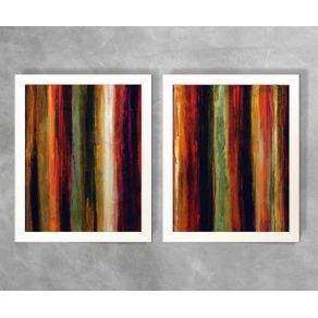 Conjunto de Dois Quadros Abstratos Listras Multi Color Abstrato D68A e D68B Branca 3cm