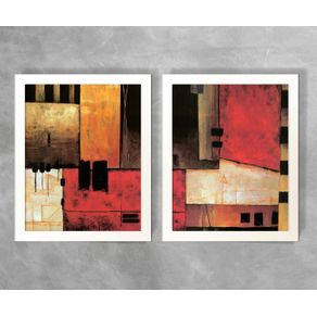 Conjunto de Dois Quadros Abstratos Retangulos Tons de Vermelho Abstrato D11A e D11B Branca 3cm